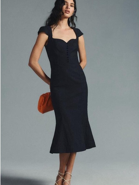 Anthropologie Dresses & Skirts - Anthropologie Black Midi Dress with Cap Sleeves and Button Front